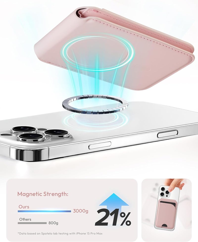Spotelo Magnetic Wallet for iPhone, Compatible with MagSafe Adjustable Stand Wallet, RIFD Blocking Leather Magnetic Card Holder for iPhone 17/16/15/14/13/12 Series, Not for iPhone 13/12 Mini(Pink) - Image 2